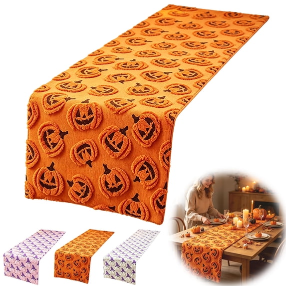 Dpityserensio Halloween Table Runner 13x72 Inch, Ghost Pumpkin Decoration for Dining Table Kitchen Party, Polyester Fall Harvest Home Decor