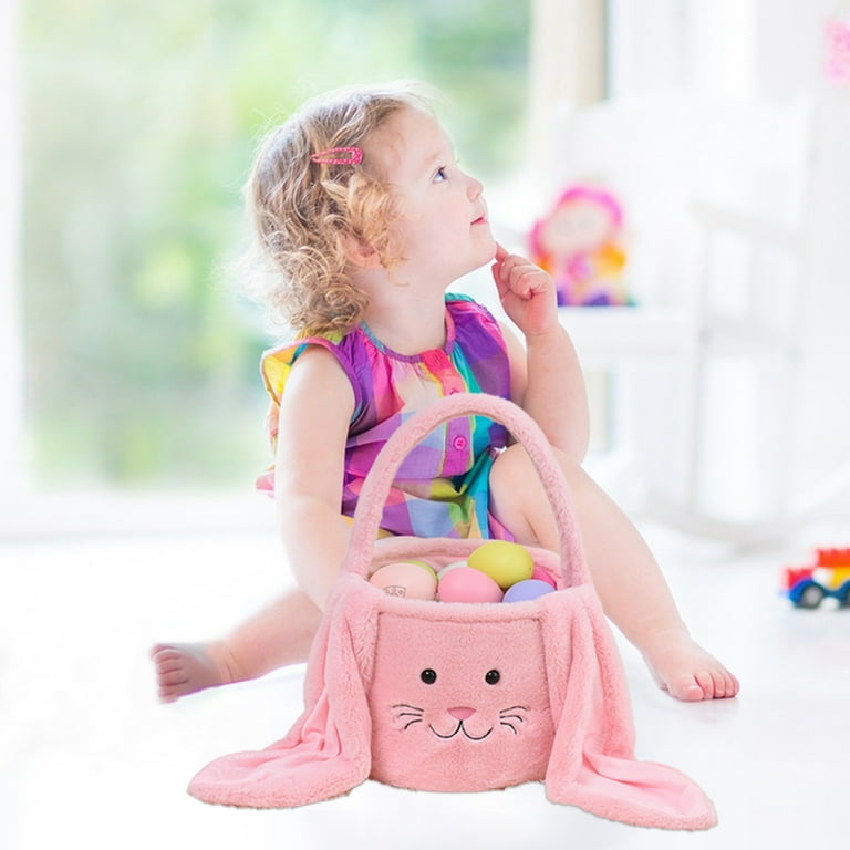 Dpityserensio Happy Easter Plush Bunny Long Ears Bags Easter Basket Rabbit Buckets Easter Tote Bags Children Gift Storage Handbag Easter Home Decor