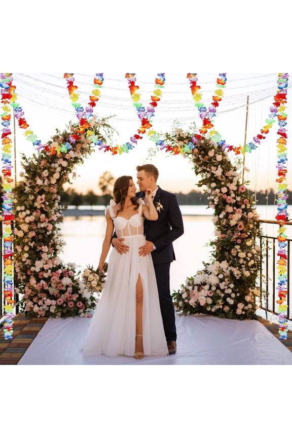 Hawaiian Chain Flower Strip Hawaiian Decorative Colorful Flower Chain Hawaiian Pool Party Decorative Necklace Hawaii Holiday Beach Xmas Gifts