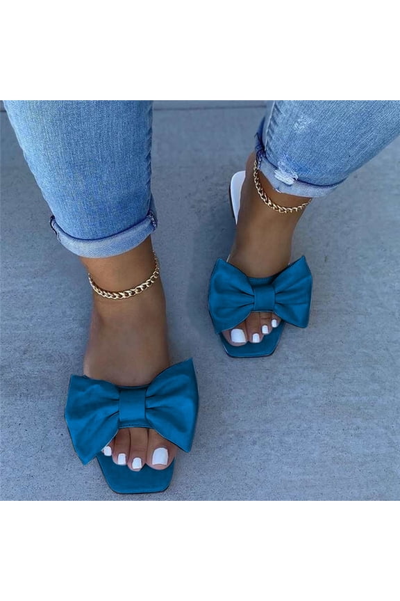 Sandals for Women Bow Breathable Non-slip Wear-resistant Sandals Summer Women Sandals Blue 5.5(36)