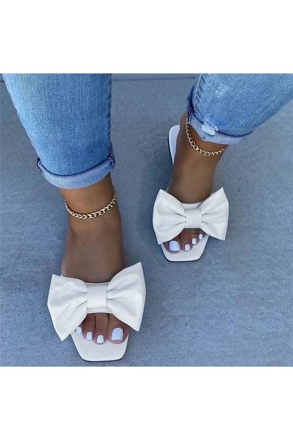 Ladies Fashion Solid Color Bow Breathable Non-slip Wear-resistant Sandals Summer Sandals for Women White 5.5(36)