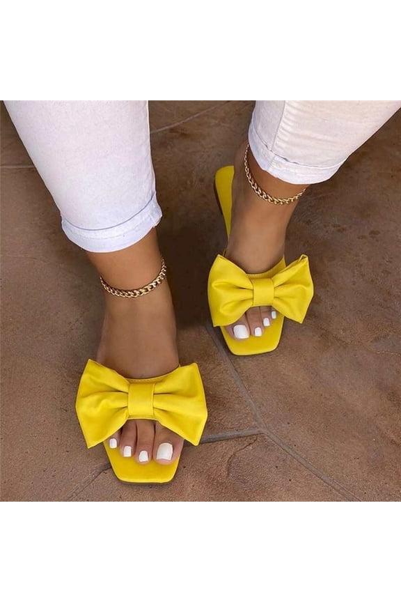 Ladies Fashion Solid Color Bow Breathable Non-slip Wear-resistant Sandals Summer Sandals for Women Yellow 9.5(43)