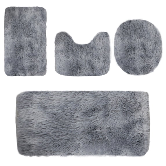 Dpityserensio Mixed Colors Bath Mats 4 Set Bathroom Rugs 4 Pcs Toilet Mats Universal Soft Comfortable Water Absorption Non-Slip Thick Machine Washable Easy Dry Dark Color Gray-AM1 4PC