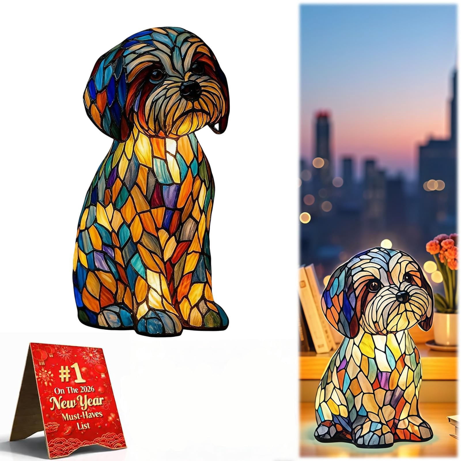 Dpityserensio Pup Lamp 3DRetro Stained Resin Small Dog Lamp With ...
