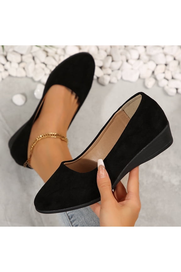 Women's Shoes Solid Color Wedges Shoes Casual Mid Height Block Heel Shoes Fall Winter Black 6(37)