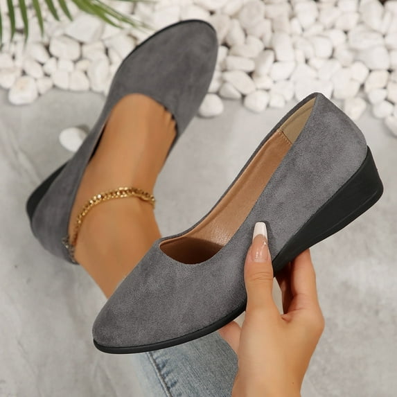 Dpityserensio Women's Shoes Solid Color Wedges Shoes Casual Mid Height Block Heel Shoes Fall Winter Gray 9.5(43)