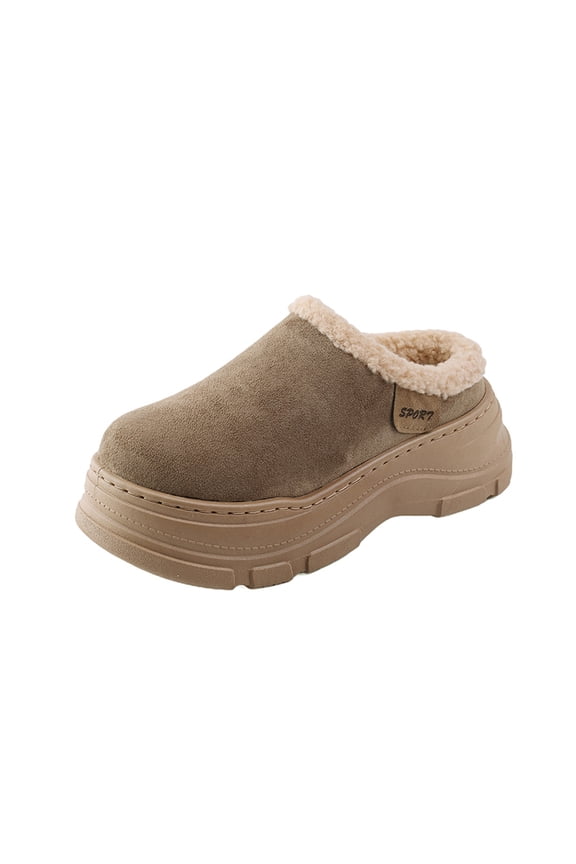 Slippers for Women Winter Plus Velvet Warm Solid Color Round Toe One-Foot Indoor And Outdoor Thick-Soled Slippers Christmas Xmas Gifts