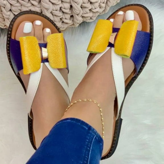 Dpityserensio Stretch Orthotic Slide Sandals Sandals Woven Beach Wedge Slippers Bow Shoes Sandals for Women Yellow 10.5(43)