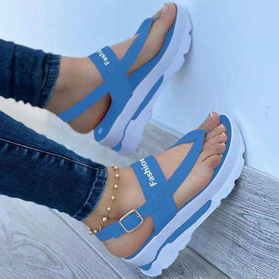 Dpityserensio Summer Ladies Women Clip-Toe Thick Soled Shoes Casual Sandals Summer Sandals for Women Light blue 9.5(43)