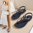 thumbnail image 1 of Dpityserensio Summer Sandals for Women Flat Slip On Sandals Crystal Roman Shoes Open Toe Casual Sandals Summer Sandals for Women Dressy Dark Blue 8(40), 1 of 9