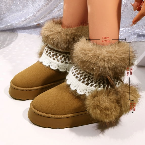 Dpityserensio Winter Snow Boots for Women Round Toe Comfortable Warm Ball Pendant Mid Tube Sponge Bottom Snow Boots