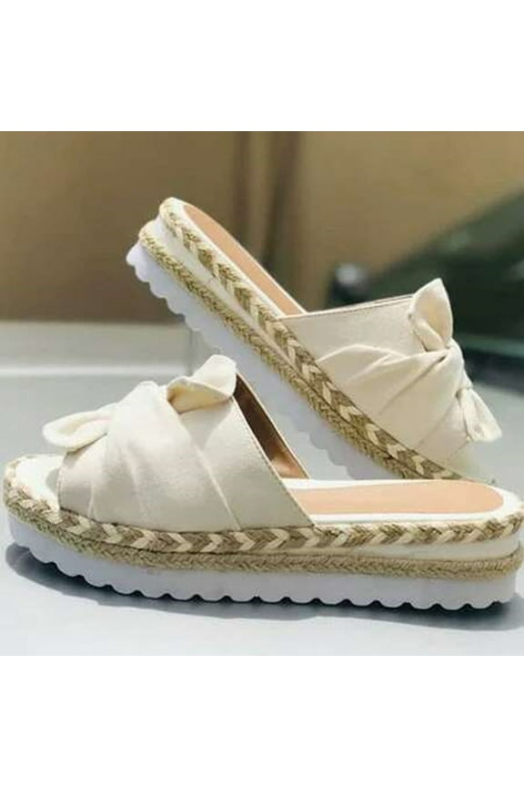 Women Bowknot Beach Summer Slippers Slide Slope Heels Plus Size Shoes Sandals for Women White 7.5(38)