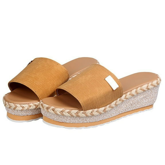 Dpityserensio Women Bowknot Beach Summer Slippers Slide Slope Heels Plus Size Shoes Sandals for Women Yellow 10.5(43)