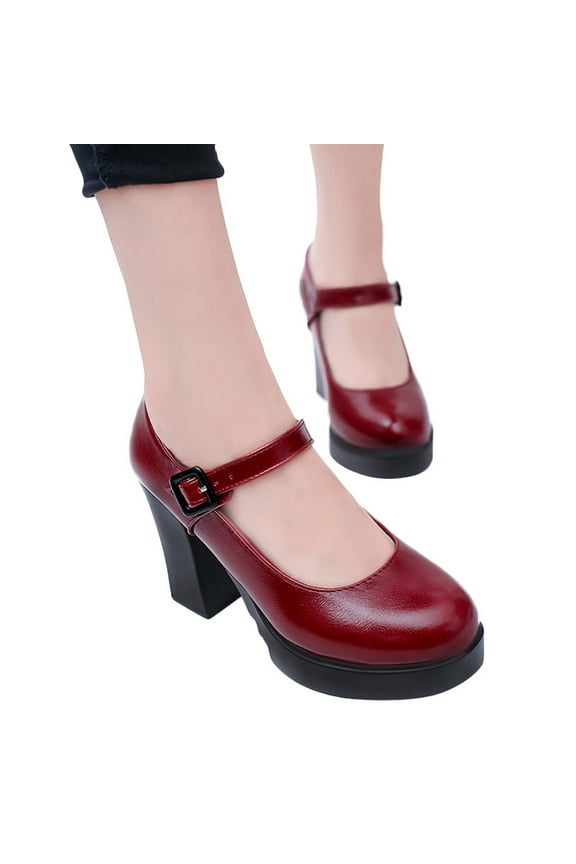 Women Casual High Heel Thick Heels Slide Pumps Ankle Work Buckle Strap Shoes Summer Wine 8(41)