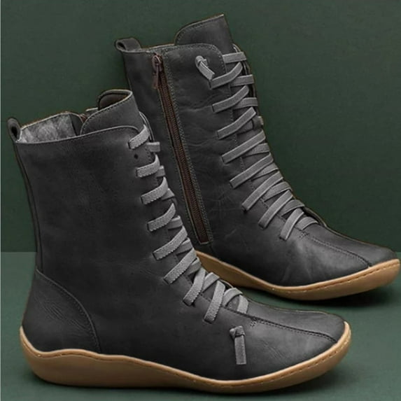 Dpityserensio Women Mid-tube Boots Ladies Fashion Vintage Style Solid Zipper Flat Shoes Ankle Short Boots Summer Black 9.5(43)