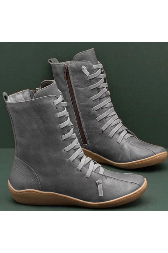 Mid-Calf Boots for Women Side Zipper Comfort Boots Vintage Style