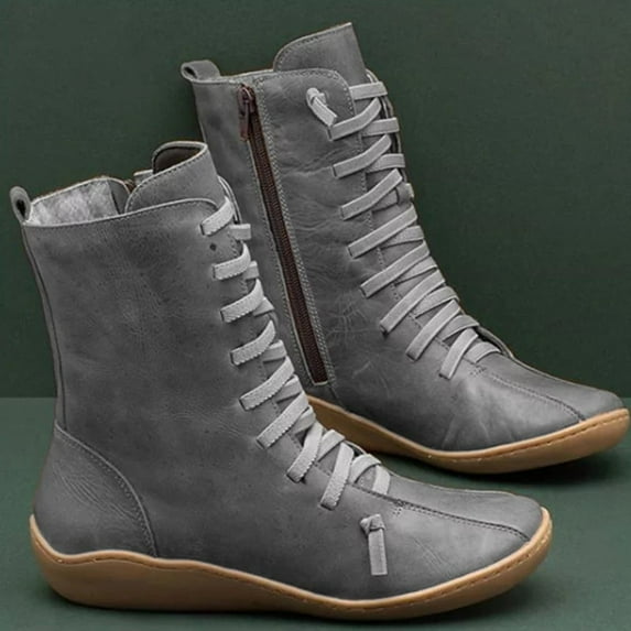 Dpityserensio Women Mid-tube Boots Ladies Fashion Vintage Style Solid Zipper Flat Shoes Ankle Short Boots Summer Gray 9.5(43)
