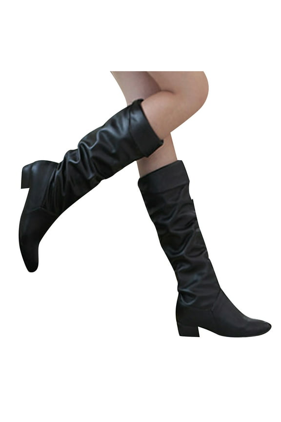 Women'S Winter Elegant Knee High Boots Black Brown High Tube Flat Heels Shoes