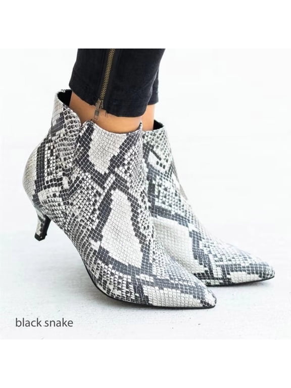 Women Shoes Leopard Snake Print Ankle Boots Fine Heels Mid Heel Pointed Side Zip Clearance