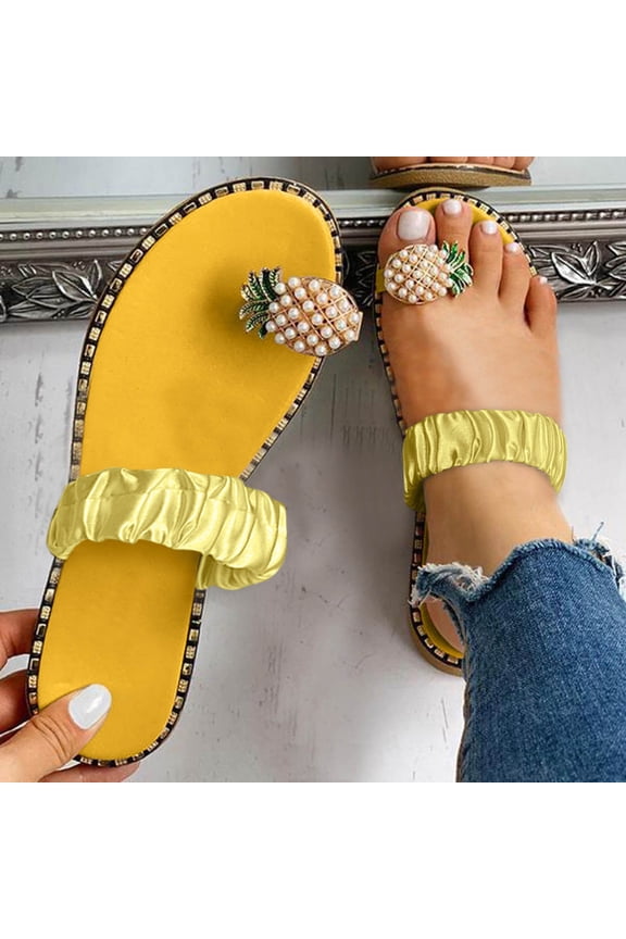 Women Summer Sandals Ladies Pineapple Sandals Clip Toe Flip Flops Boho Casual Slippers Beach Shoes Yellow 9.5(43)