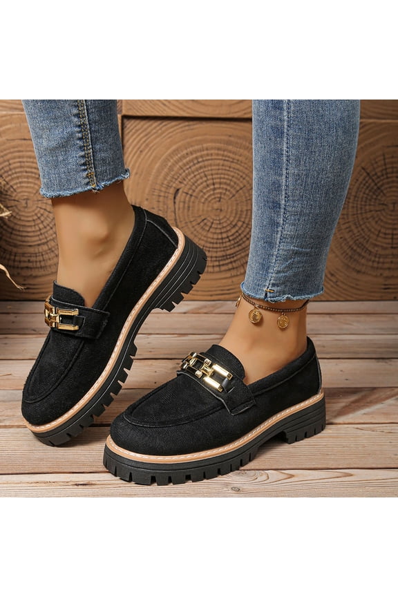 Women's Casual Soft Sole Low Heel Versatile Breathable Small Style Solid Color Metal Chain One Foot Kick Shallow Mouth Lazy Shoe