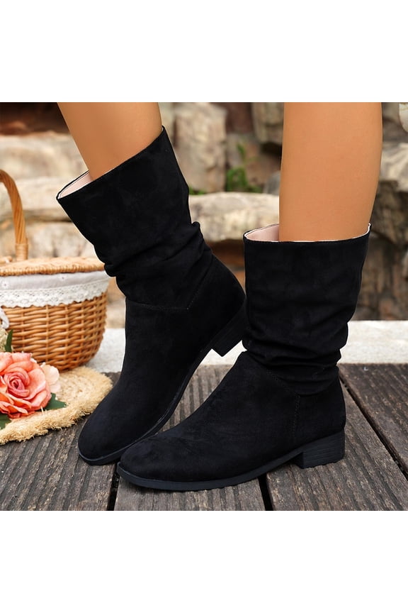 Women's Fashionable And Stylish Solid Color Winter Style Comfortable Height-Enhancing Warm Boots Mid-Heel Mid-Calf Boots