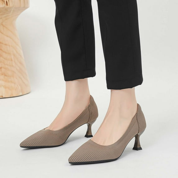 Dpityserensio Women's Fashionable Casual Style Can Be Worn In All Seasons Solid Color Straight Grain Knitted Pointed Toe Shallow Mouth High Heels