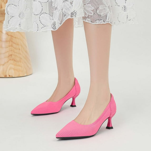Dpityserensio Women's Fashionable Casual Style Can Be Worn In All Seasons Solid Color Straight Grain Knitted Pointed Toe Shallow Mouth High Heels