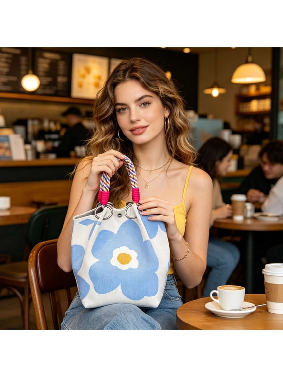 Women's Knitted Handbag, Crochet Shoulder Tote Bag with Top Handle, Lightweight Versatile Purse for Beach Shopping Travel