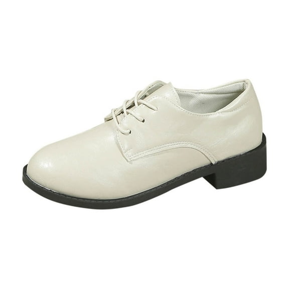 Dpityserensio Women's Loafers Solid Color Round Toe Lace-Up Shallow Flat Bottom Thick Heel Low Heel Shoes Fall Winter