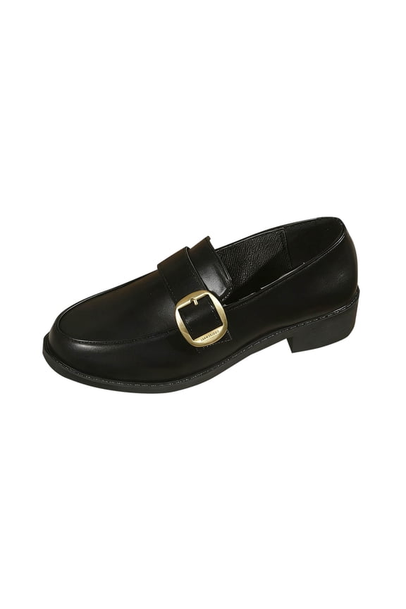 Women's Loafers Solid Color Round Toe Shallow Flat Bottom Thick Heel Low Heel Shoes Fall Winter