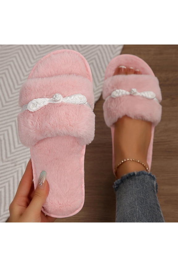 Women's Solid Color Comfortable Bowknot Indoor Wool Slippers
