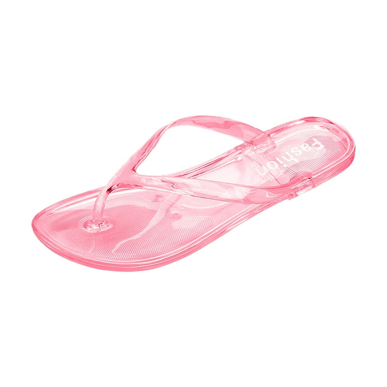 Dpityserensio Women's Summer Crystal Jelly Color Flat Shoes Casual Beach  Wearing Flip Flops Thong Sandals Pink 7.5(40)