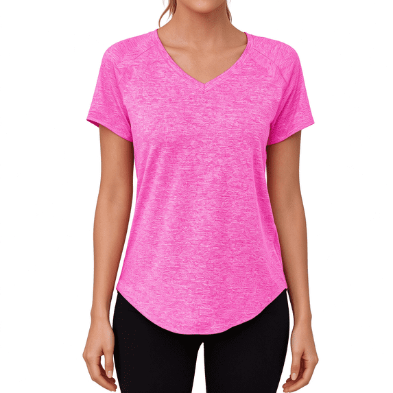 Dpjklzsn Dpjklzsn Women's Sport V-Neck Raglan Top, Curved Hem Short Sleeve Workout Shirt