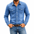 thumbnail image 1 of Dpjklzsn Men's Button-Up Shirt, Long Sleeve Collared Shirt with Flap Chest Pockets for Casual Denim Outfits, 1 of 8