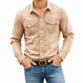 thumbnail image 1 of Dpjklzsn Men's Button-Up Shirt, Long Sleeve Collared Shirt with Flap Chest Pockets for Casual Denim Outfits, 1 of 8