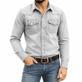 thumbnail image 1 of Dpjklzsn Men's Button-Up Shirt, Long Sleeve Collared Shirt with Flap Chest Pockets for Casual Denim Outfits, 1 of 9