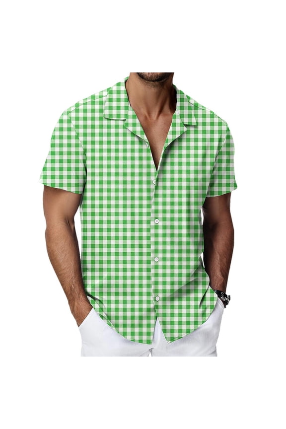 Men's Gingham Short Sleeve Shirt, Button-Up Check Shirt for Summer Casual Wear