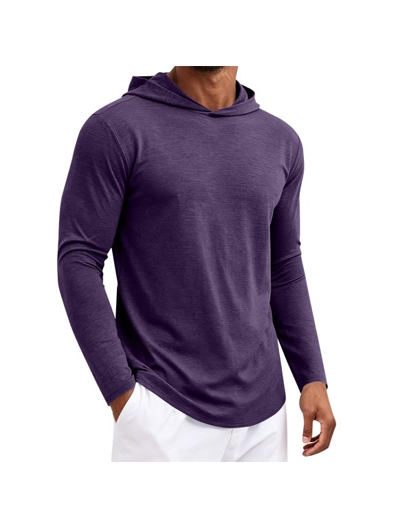 Men's Hooded Long Sleeve Shirt, Smooth Quick Dry Pullover Top for Travel and Casual Layering