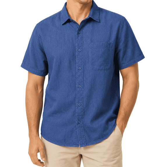 Dpjklzsn Men's Linen Button-Up Shirt, Short Sleeve Relaxed Collared Shirt for Beach and Weekend Wear