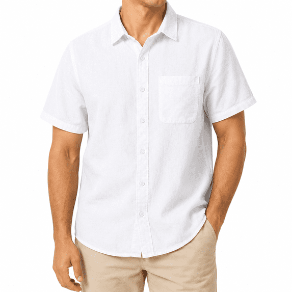 Dpjklzsn Men's Linen Button-Up Shirt, Short Sleeve Relaxed Collared Shirt for Beach and Weekend Wear