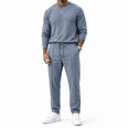 thumbnail image 1 of Dpjklzsn Men's Linen Shirt and Pants Set, Long Sleeve Crewneck Resort Outfit with Drawstring Pants, 1 of 6