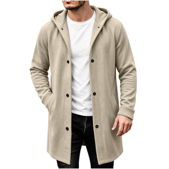 Dpjklzsn Men's Longline Hooded Jacket, Snap Front Casual Coat with Long Sleeves and Patch Pockets