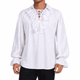 thumbnail image 1 of Dpjklzsn Men's Medieval Renaissance Ruffle Shirt, Lace-Up Collared Bishop Sleeve Vintage Costume Top, 1 of 8