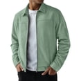 thumbnail image 1 of Dpjklzsn Men's Suede Zip Up Jacket, Point Collar Long Sleeve Casual Workwear Coat with Side Pockets, 1 of 7