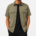 thumbnail image 1 of Dpjklzsn Men's Utility Button-Up Shirt, Short Sleeve Collared Workwear Shirt with Flap Chest Pockets, 1 of 9