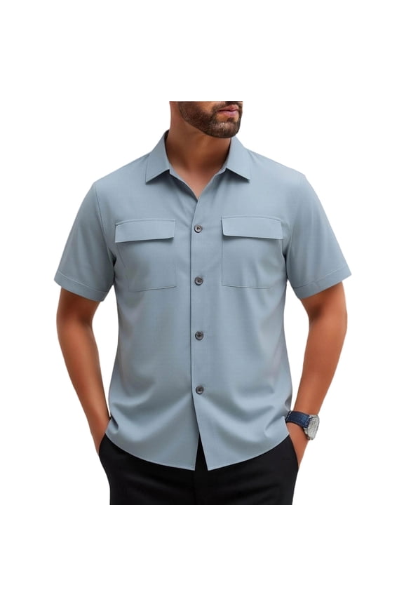 Men's Utility Button-Up Shirt, Short Sleeve Multi Pocket Collared Shirt for Outdoor and Workday Wear