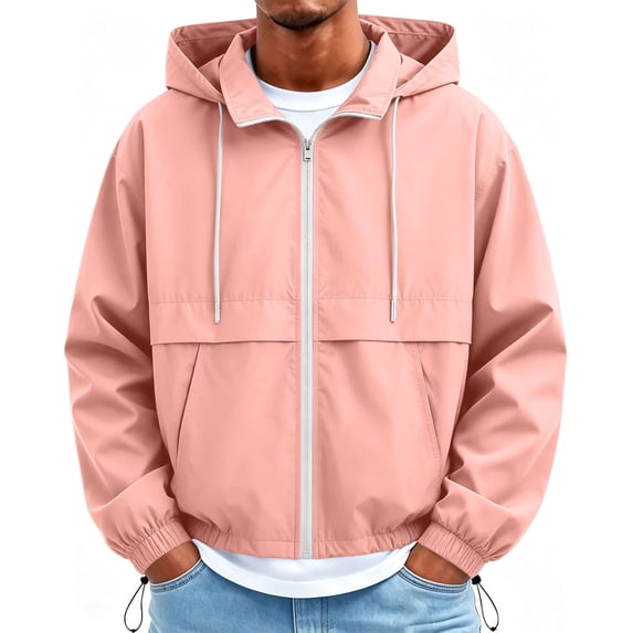 Dpjklzsn Men's Waterproof Hooded Windbreaker Jacket, Full Zip Long Sleeve Casual Outdoor Coat with Zipper Pockets
