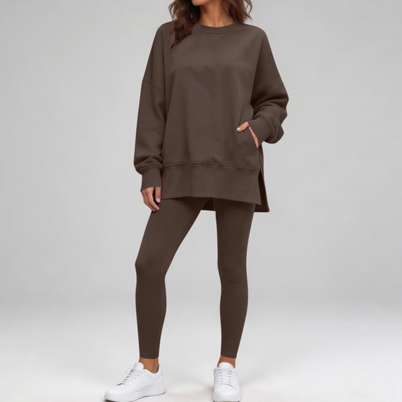 Dpjklzsn Women's 2 Piece Outfit Set, Oversized Crew Neck Long Sleeve Sweatshirt with Fitted Leggings for Casual Wear