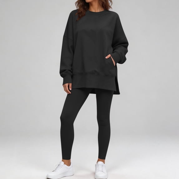 Dpjklzsn Women's 2 Piece Outfit Set, Oversized Crew Neck Long Sleeve Sweatshirt with Fitted Leggings for Casual Wear